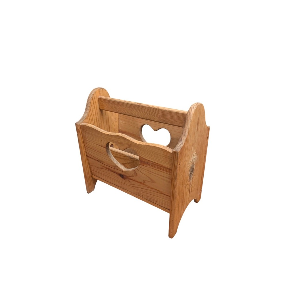 Vintage Wood Magazine Rack Heart Cutout Handmade Pine Country Primitive Decor